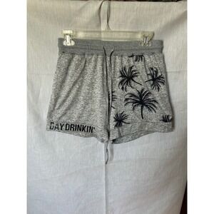 Womens Heather Gray Day Drinkin Palm Tree Graphic Lounge Shorts Size M